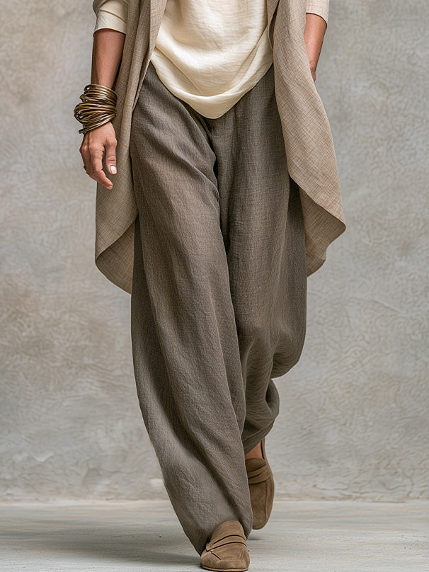 Beige Grey Casual Layered Three-piece Elegant Wide-leg Pants Suit