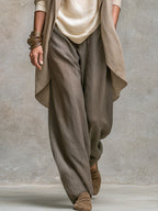 Beige Grey Casual Layered Three-piece Elegant Wide-leg Pants Suit