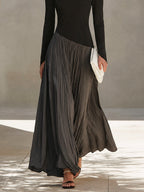 Black And Gray Two-tone Patchwork Draped Neckline Pleated Maxi Dress