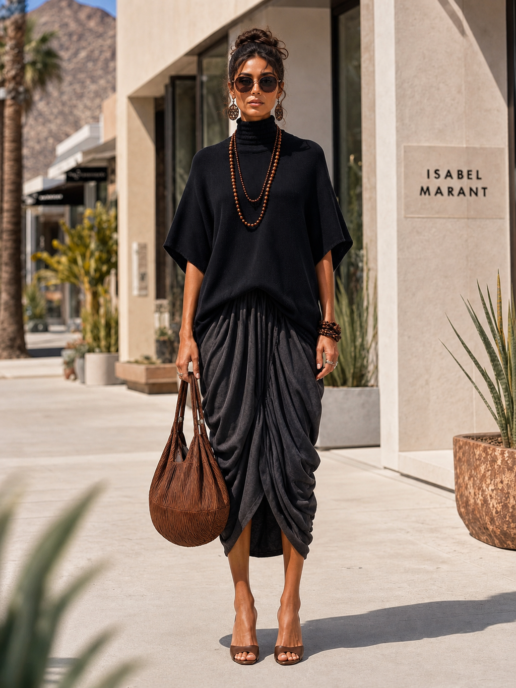 Black Knit Top And Grey Pleated Skirt Suit