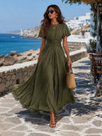 Olive Green Twisted Waist Flutter Sleeve Maxi Dress