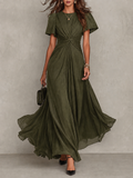 Olive Green Twisted Waist Flutter Sleeve Maxi Dress