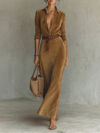 Suede Single-breasted Lapel Maxi Dress