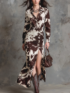 Vintage Cow Printed Shirt Maxi Dress