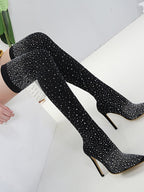 Sparkling Rhinestone-studded Over-the-knee Elastic Sock Boots