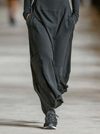 Black Turtleneck Zip-up Loose-fitting Casual Maxi Dress