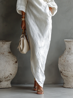 White One-shoulder Flowing Elegant Maxi Dress（No pockets）