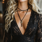 Gothic Black Lace Fitted V-Neck Flared Sleeve Maxi Dress