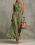 Solid Color Chiffon Halter Maxi Dress