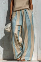 Casual sleeveless top and loose striped trousers set
