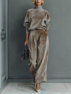 Women's turtleneck casual warm velvet suit