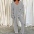 Comfortable Solid Color V-neck Daily  Two-piece Set