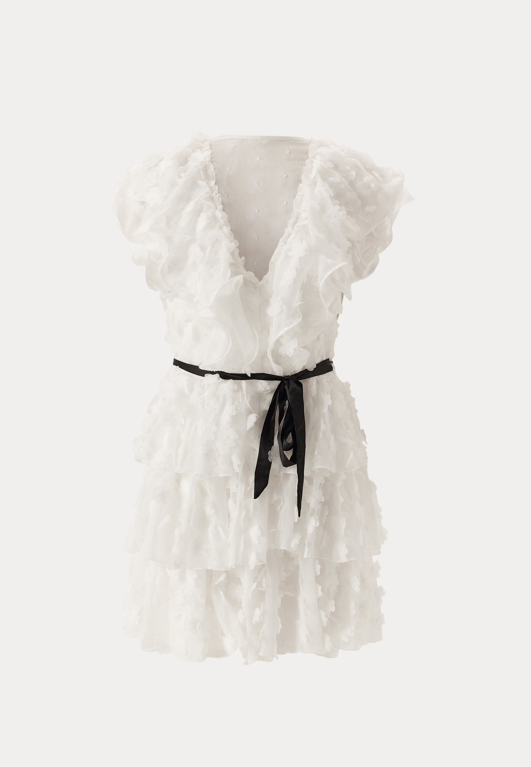 Vestido floral con volantes y cuello en V