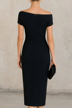 Elegant Short-sleeved Slim-fit Pleated Midi Dress