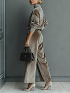 Women's turtleneck casual warm velvet suit