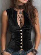 Vintage Round V-Neck Velvet Vest