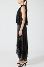 Lace Pleated Collar Top + Irregular Slit Skirt Set