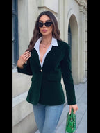 Elegant Velvet Slim-fit Faux Pocket Suit Jacket
