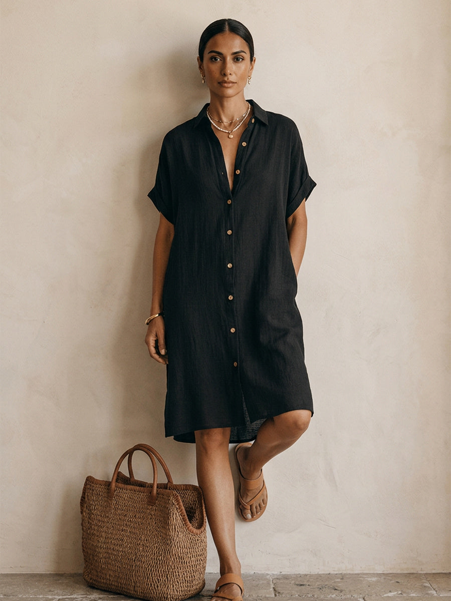 Bohemian Black Loose-fitting Midi Dress