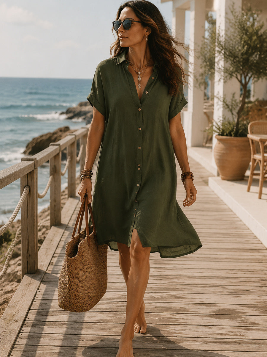 Bohemian Black Loose-fitting Midi Dress