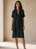 Bohemian Black Loose-fitting Midi Dress