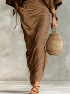 Round neck batwing sleeve top and long skirt set