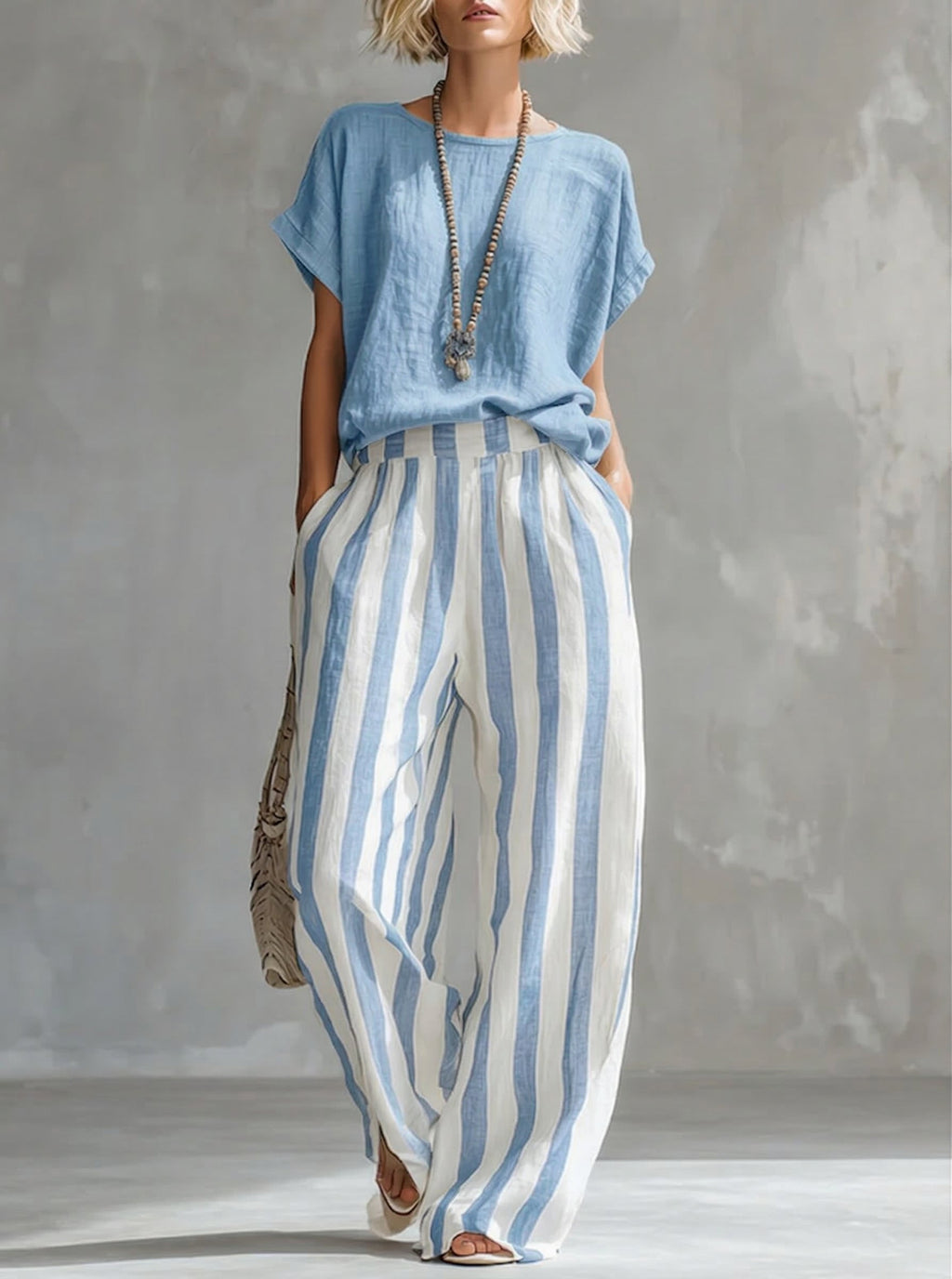 Cozy Loose-fit Striped Faux Cotton-linen Two-piece Set