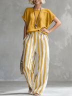 Cozy Loose-fit Striped Faux Cotton-linen Two-piece Set