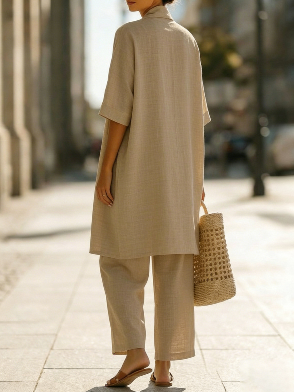 Minimalist Faux Linen-cotton Three-piece Set
