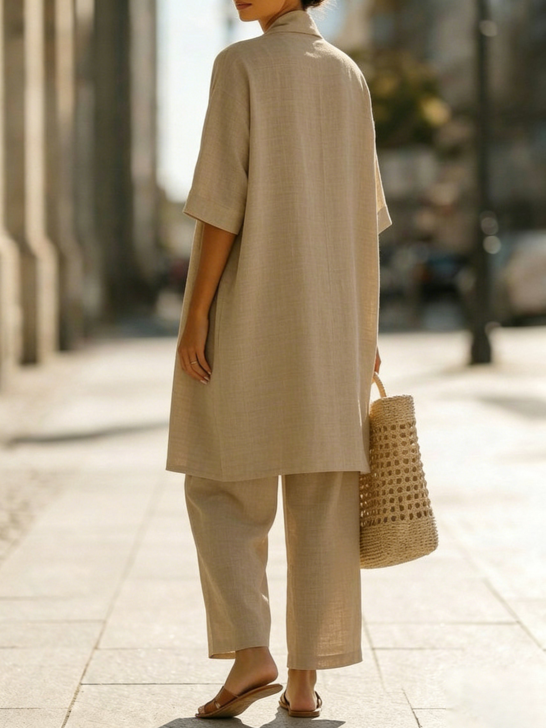 Minimalist Faux Linen-cotton Three-piece Set