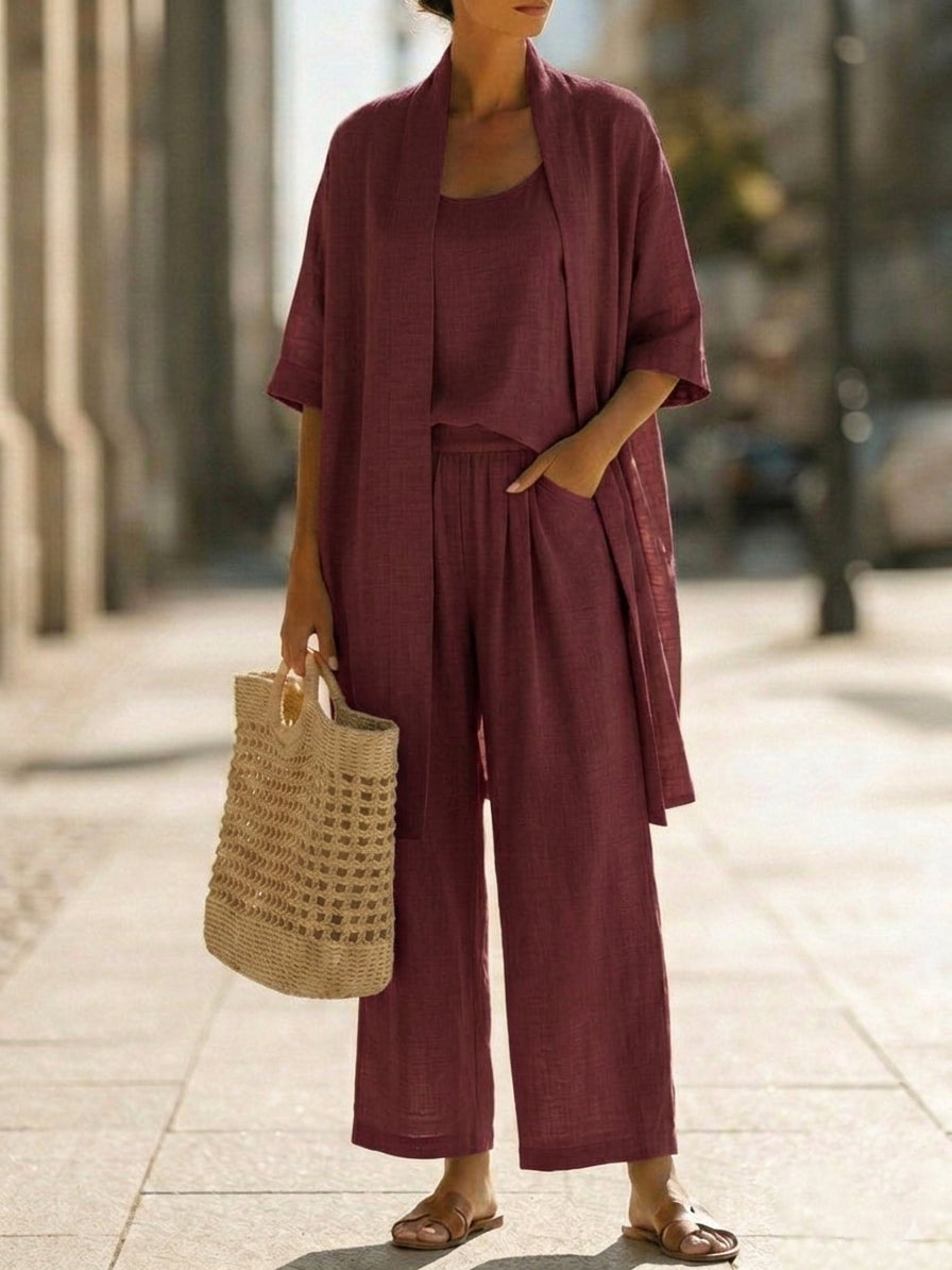 Minimalist Faux Linen-cotton Three-piece Set