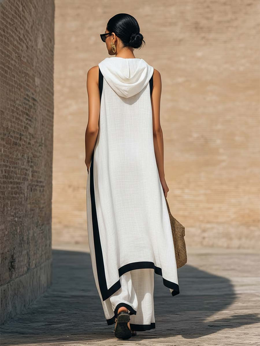 Elegant Irregular Sleeveless Top and Wide-Leg Pants Two-Piece Set