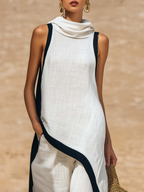 Elegant Irregular Sleeveless Top and Wide-Leg Pants Two-Piece Set