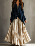 Boho Two Piece Outfit Irregular Long Sleeve Top Maxi Skirt Set