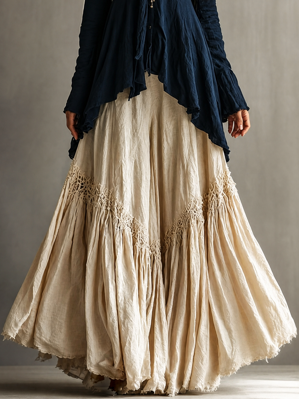 Boho Two Piece Outfit Irregular Long Sleeve Top Maxi Skirt Set