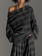 Loose Off-Shoulder Plaid Top and Pants Chic Two-Piece Set