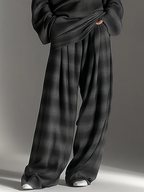 Loose Off-Shoulder Plaid Top and Pants Chic Two-Piece Set