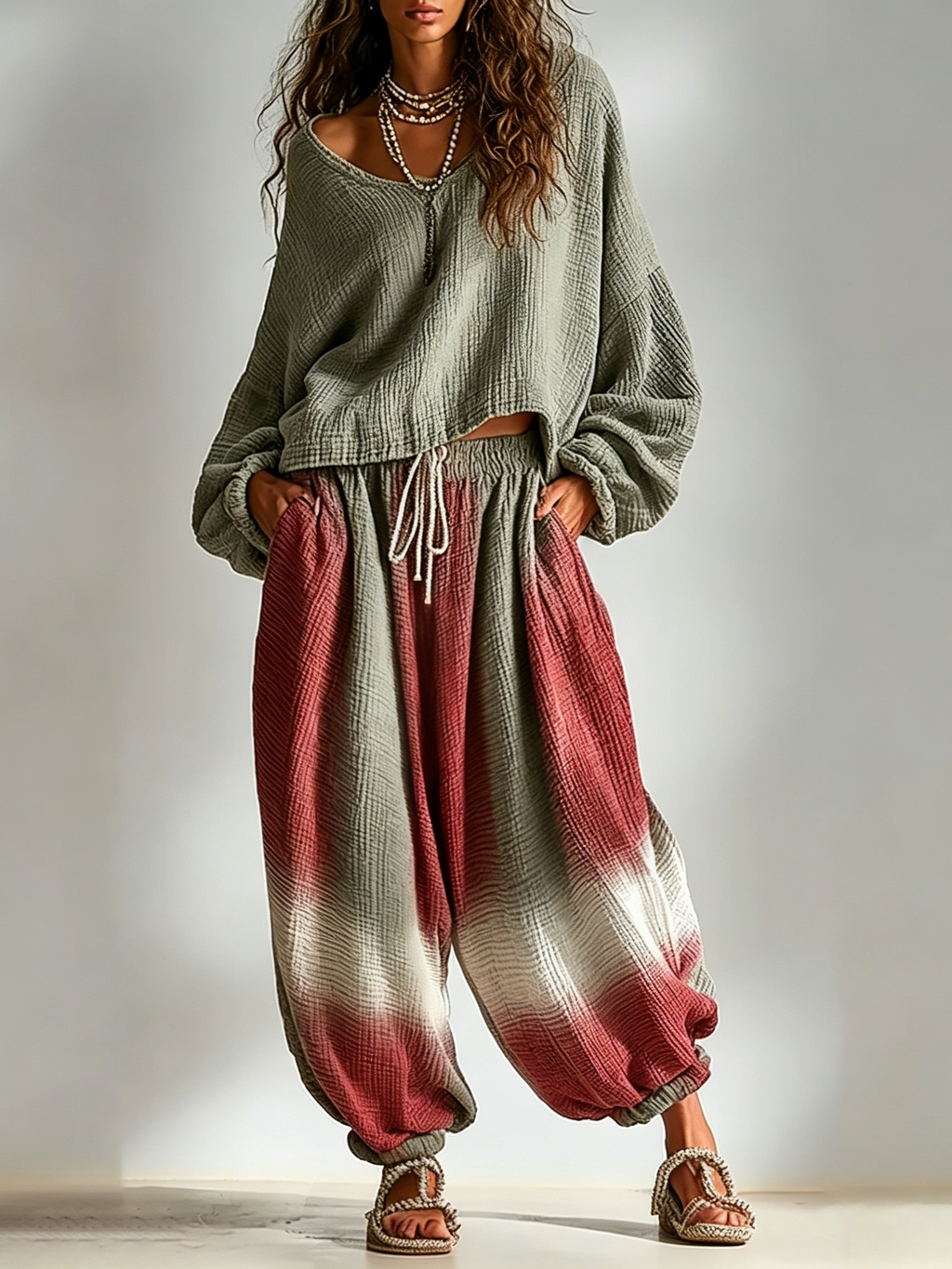 Bohemian-Style Loose Casual Ombre Design Two Piece Matching Set