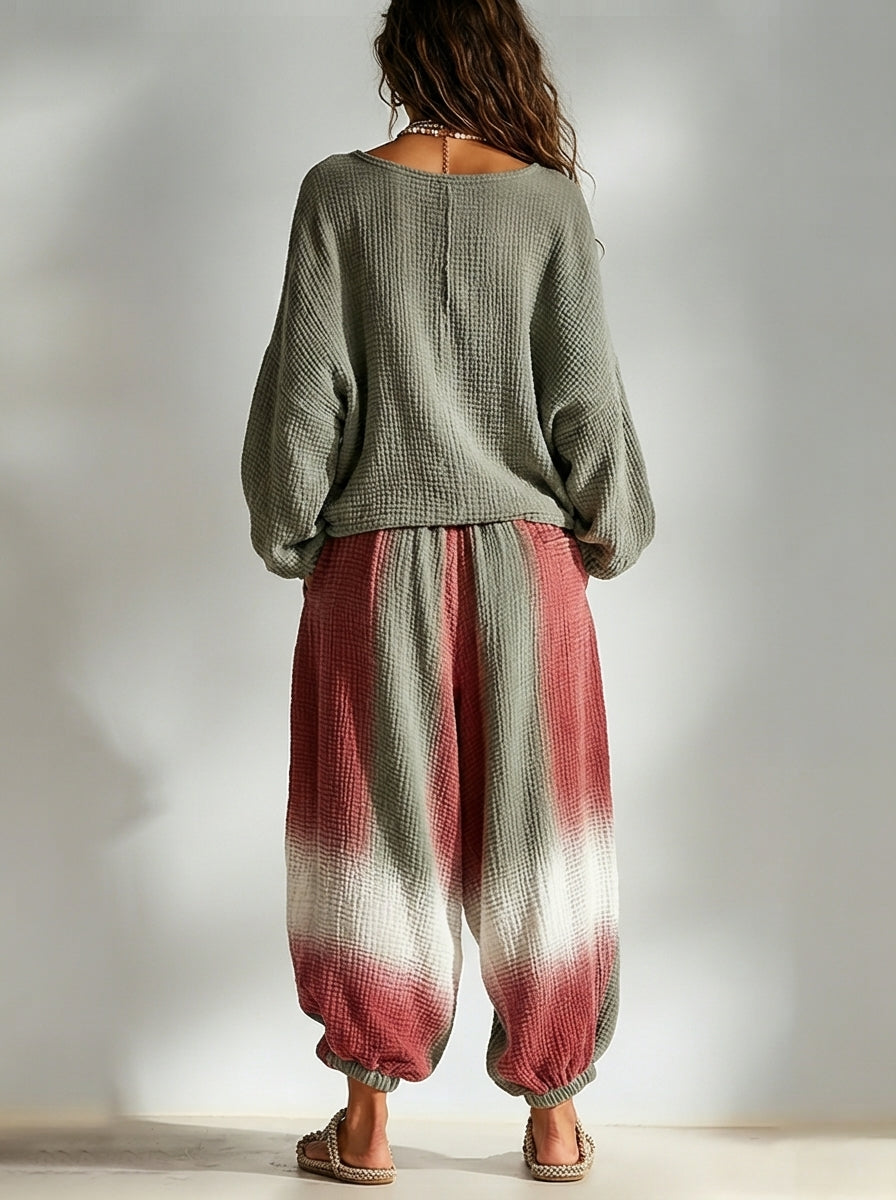 Bohemian-Style Loose Casual Ombre Design Two Piece Matching Set