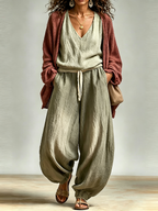 Tank Top+Harem Pants+and Knit Cardigan Casual Three-Piece Set