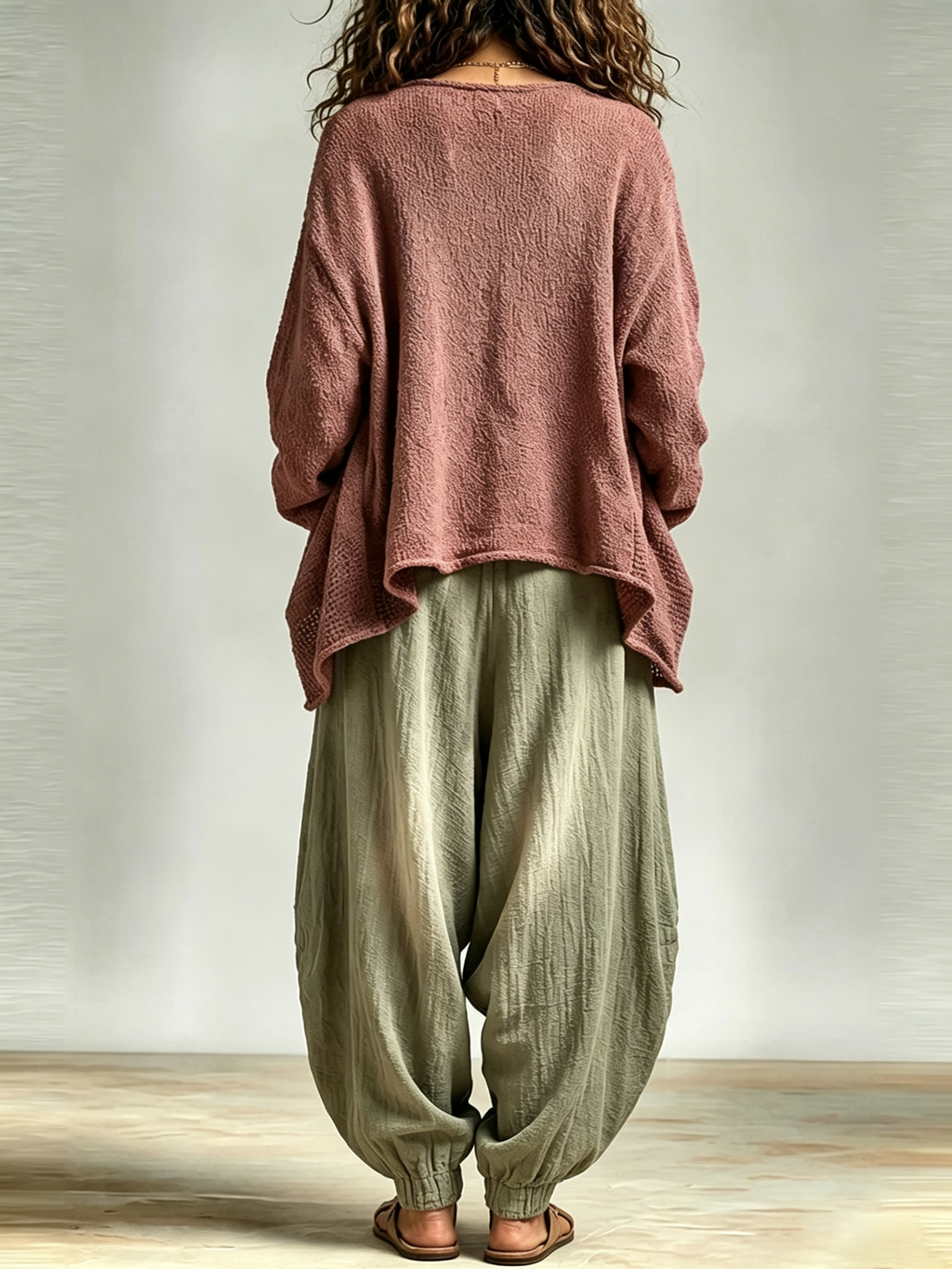 Tank Top+Harem Pants+and Knit Cardigan Casual Three-Piece Set