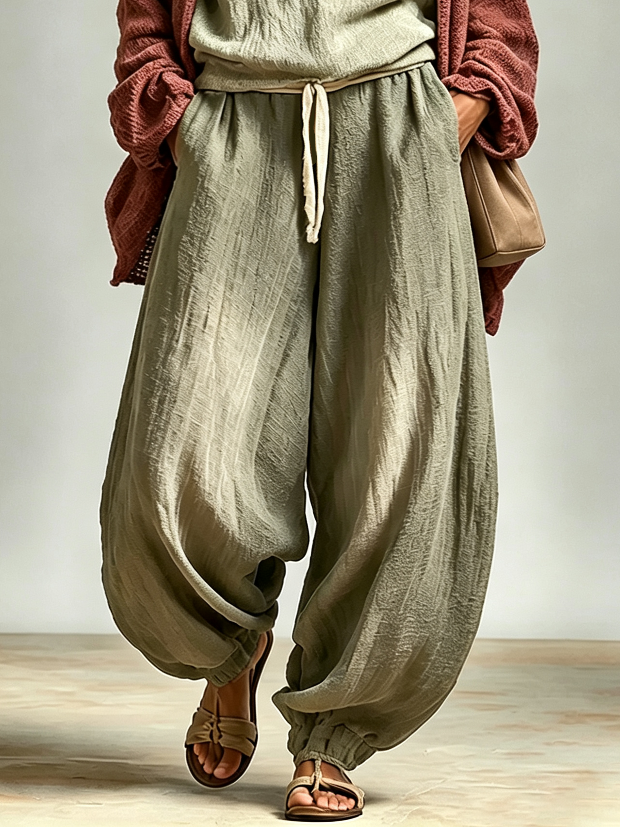 Tank Top+Harem Pants+and Knit Cardigan Casual Three-Piece Set