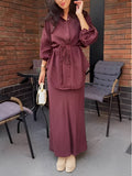 Red Long-sleeved Tie-Drawstring Shirt and Skirt Set